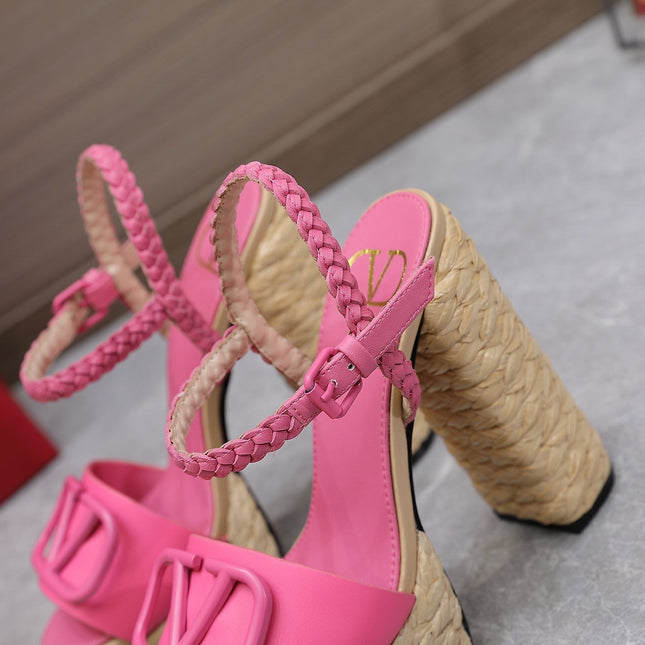 VLTN ESPADRILLE WEDGE SANDALS 25S 130 MM IN PINK LAMBSKIN