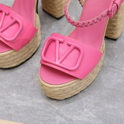 VLTN ESPADRILLE WEDGE SANDALS 25S 130 MM IN PINK LAMBSKIN
