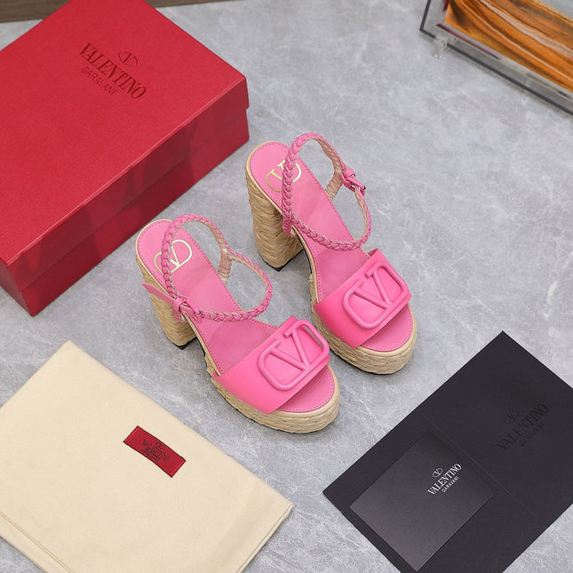 VLTN ESPADRILLE WEDGE SANDALS 25S 130 MM IN PINK LAMBSKIN