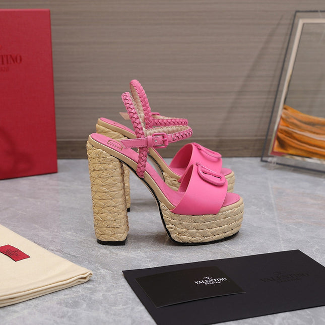 VLTN ESPADRILLE WEDGE SANDALS 25S 130 MM IN PINK LAMBSKIN