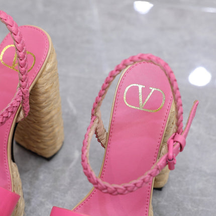 VLTN ESPADRILLE WEDGE SANDALS 25S 130 MM IN PINK LAMBSKIN