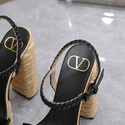 VLTN ESPADRILLE WEDGE SANDALS 25S 130 MM IN BLACK LAMBSKIN