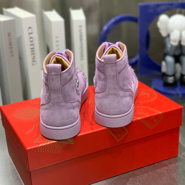 LOU SPIKES STUDDED HIGH-TOP SNEAKERS IN BABY PURPLE SUEDE