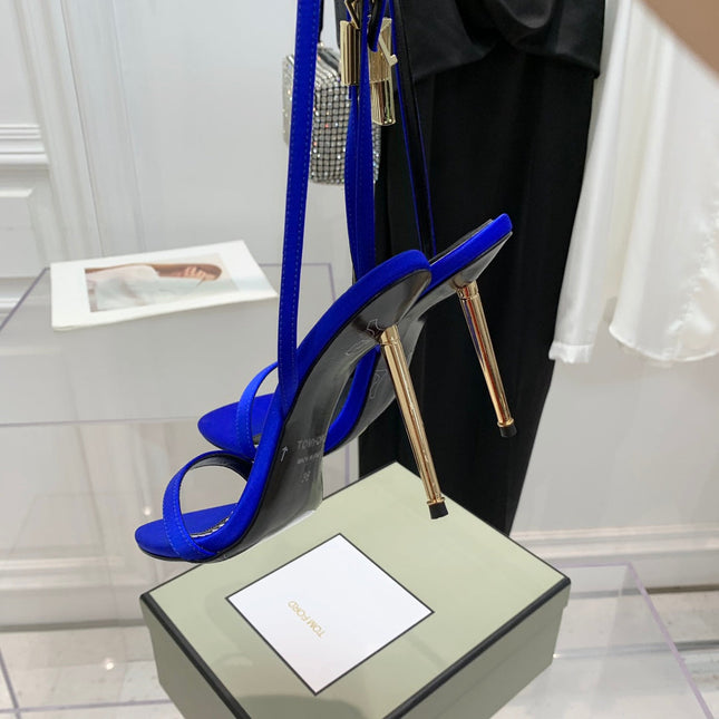 PADLOCK HIGH HEEL 10 CM SANDAL IN COBALT BLUE SHEEPSKIN