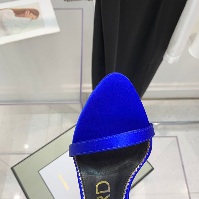 PADLOCK HIGH HEEL 10 CM SANDAL IN COBALT BLUE SHEEPSKIN