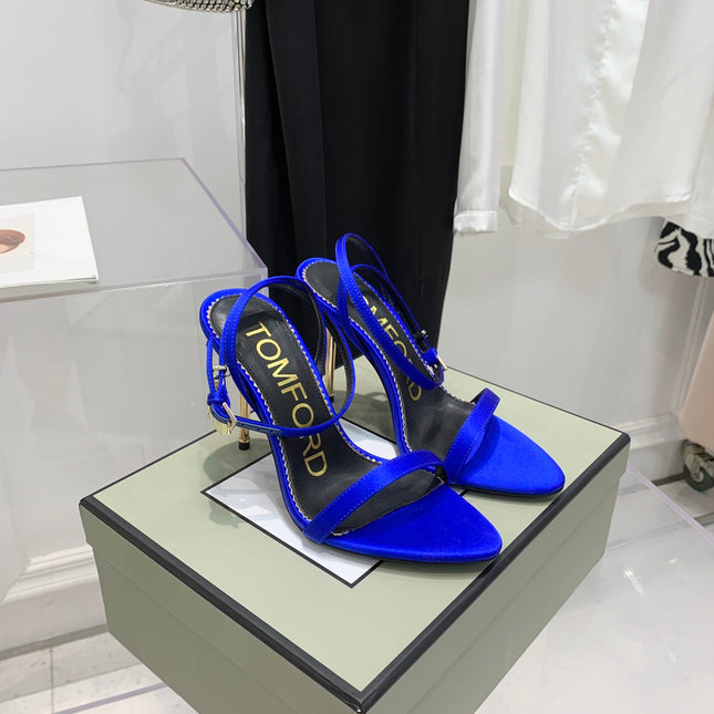 PADLOCK HIGH HEEL 10 CM SANDAL IN COBALT BLUE SHEEPSKIN