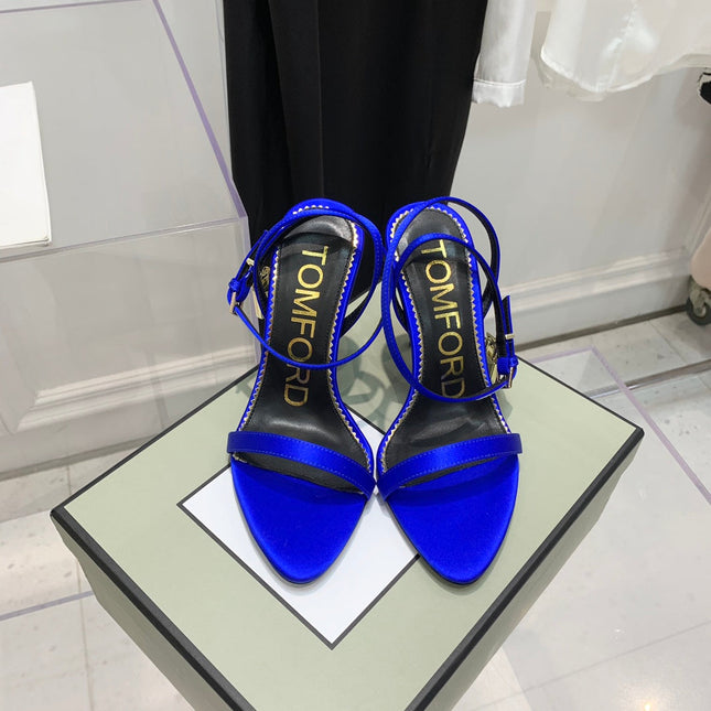 PADLOCK HIGH HEEL 10 CM SANDAL IN COBALT BLUE SHEEPSKIN