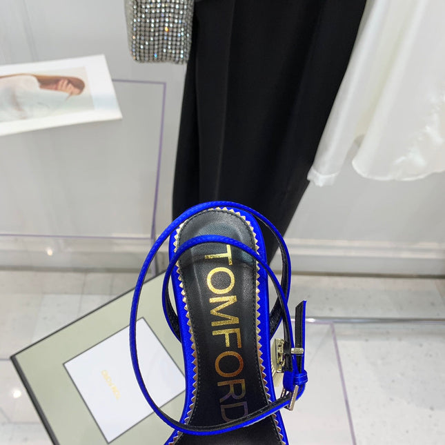 PADLOCK HIGH HEEL 10 CM SANDAL IN COBALT BLUE SHEEPSKIN