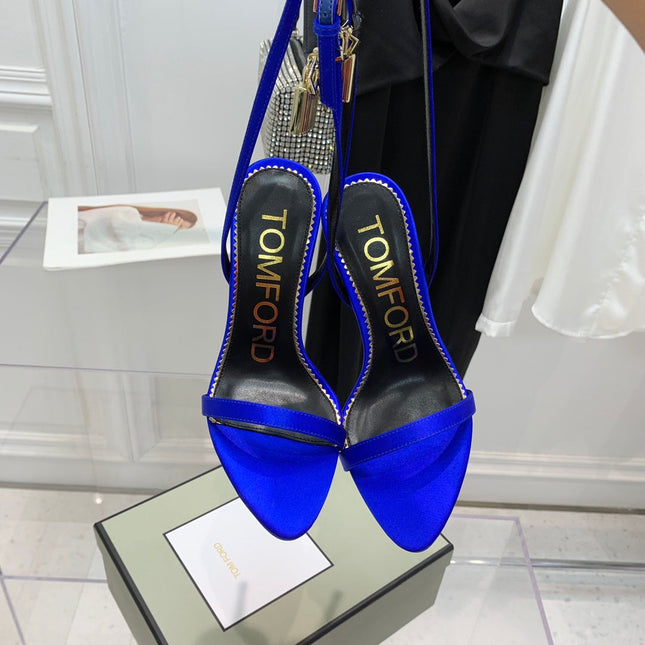 PADLOCK HIGH HEEL 10 CM SANDAL IN COBALT BLUE SHEEPSKIN