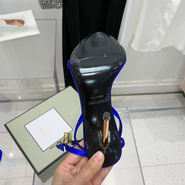 PADLOCK HIGH HEEL 10 CM SANDAL IN COBALT BLUE SHEEPSKIN