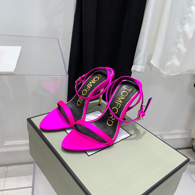 PADLOCK HIGH HEEL 10 CM SANDAL IN BRIGHT PINK SHEEPSKIN
