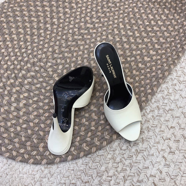 LA 16 HEELED MULES IN WHITE SMOOTH LAMBSKIN