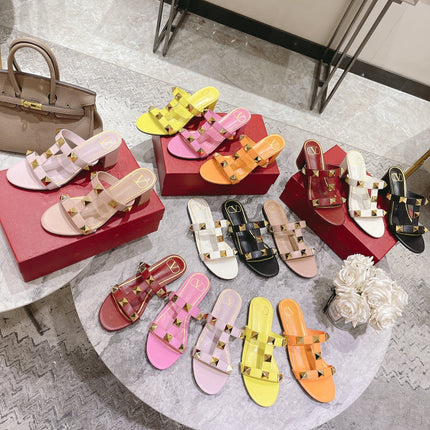 ROMAN STUD BRIGHT YELLOW CALFSKIN SLIDE SANDAL 60 MM