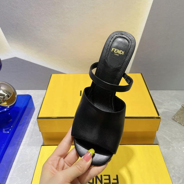 FENDI FIRST 95 MM HIGH-HEELED SANDAL IN BLACK LAMBSKIN GOLD HARDWARE