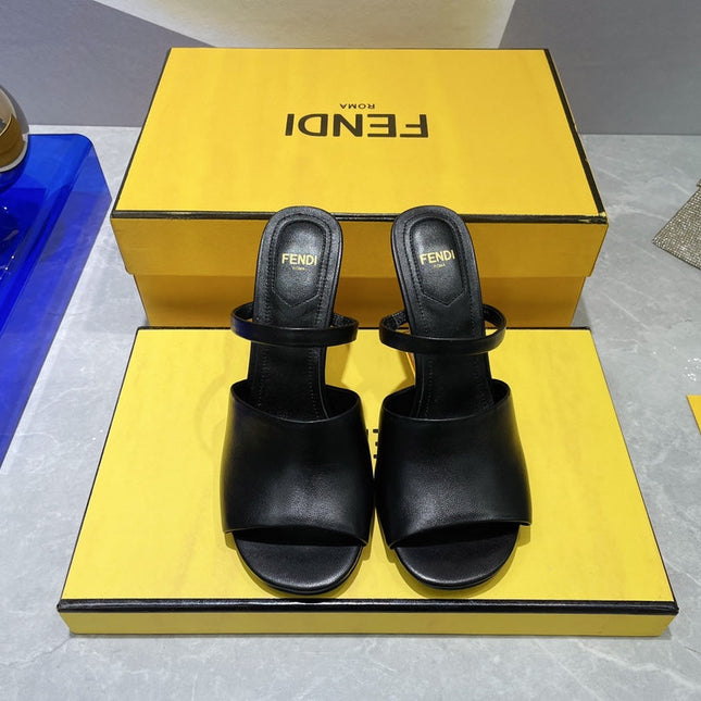 FENDI FIRST 95 MM HIGH-HEELED SANDAL IN BLACK LAMBSKIN GOLD HARDWARE