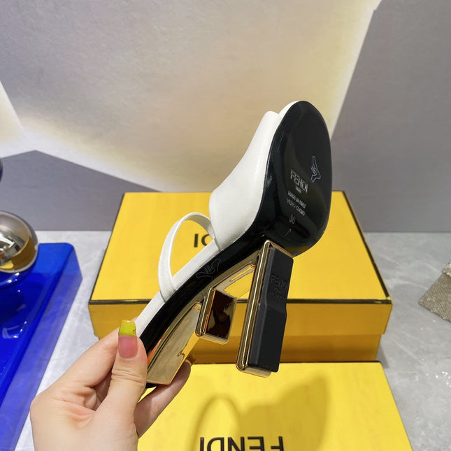 FENDI FIRST 95 MM HIGH-HEELED SANDAL IN WHITE LAMBSKIN GOLD HARDWARE
