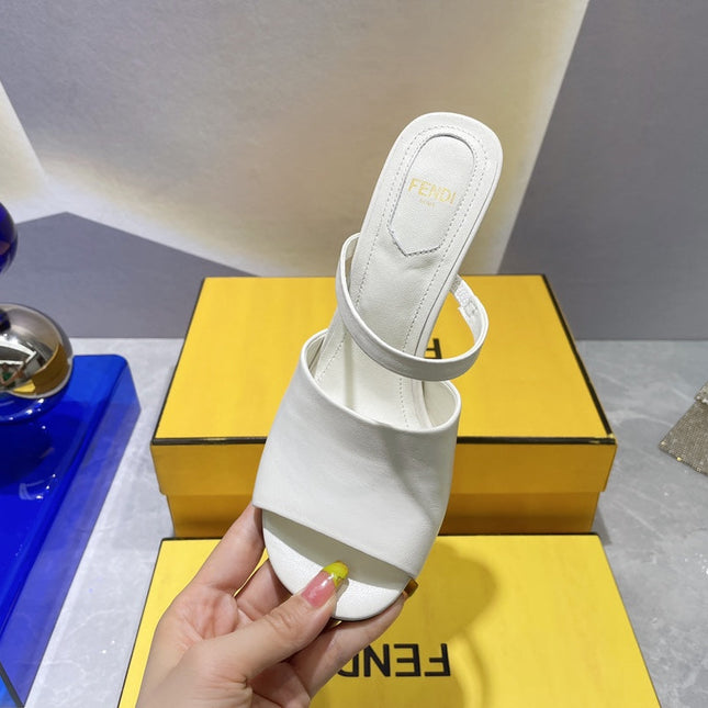 FENDI FIRST 95 MM HIGH-HEELED SANDAL IN WHITE LAMBSKIN GOLD HARDWARE