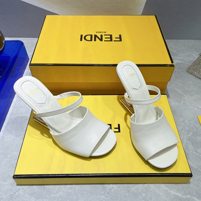 FENDI FIRST 95 MM HIGH-HEELED SANDAL IN WHITE LAMBSKIN GOLD HARDWARE