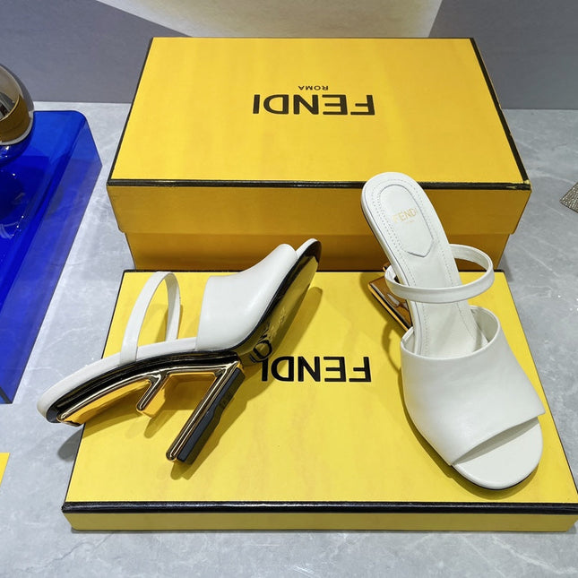 FENDI FIRST 95 MM HIGH-HEELED SANDAL IN WHITE LAMBSKIN GOLD HARDWARE