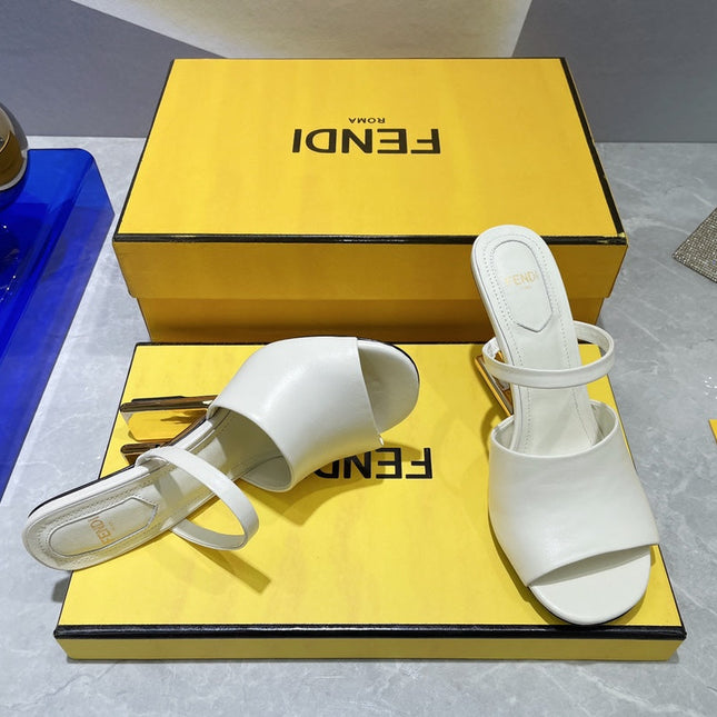 FENDI FIRST 95 MM HIGH-HEELED SANDAL IN WHITE LAMBSKIN GOLD HARDWARE