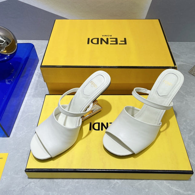 FENDI FIRST 95 MM HIGH-HEELED SANDAL IN WHITE LAMBSKIN GOLD HARDWARE