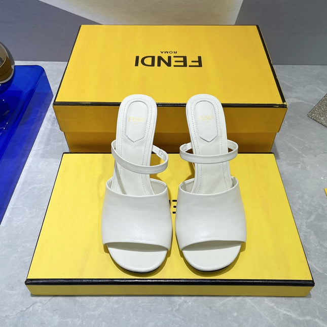 FENDI FIRST 95 MM HIGH-HEELED SANDAL IN WHITE LAMBSKIN GOLD HARDWARE