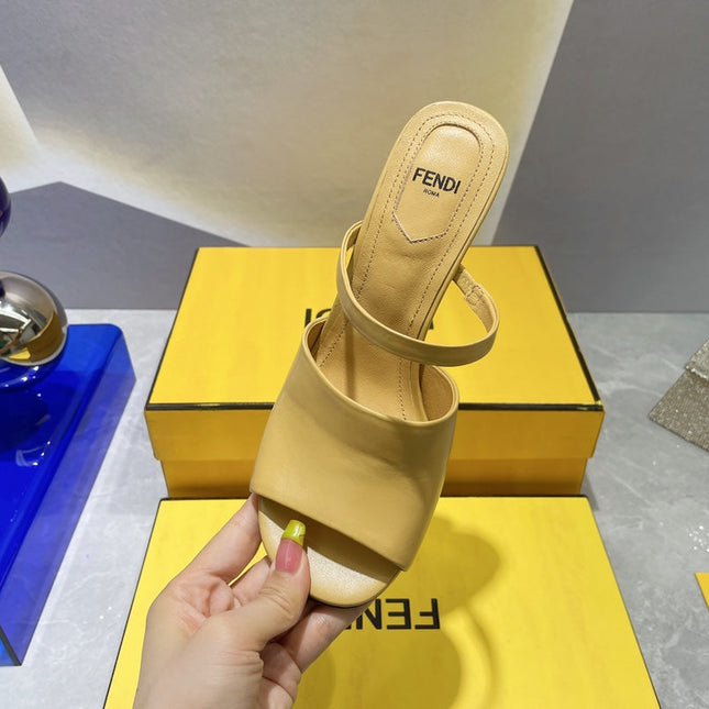 FENDI FIRST 95 MM HIGH-HEELED SANDAL IN MUSTARD YELLOW LAMBSKIN GOLD HARDWARE