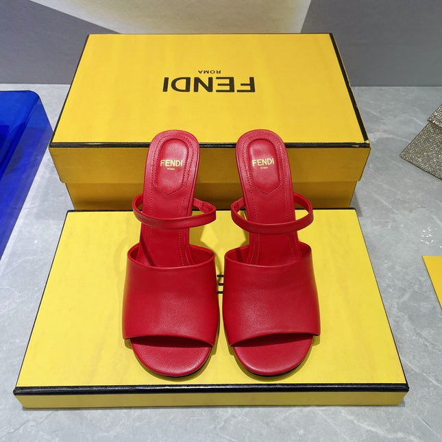 FENDI FIRST 95 MM HIGH-HEELED SANDAL IN CHERRY RED LAMBSKIN GOLD HARDWARE