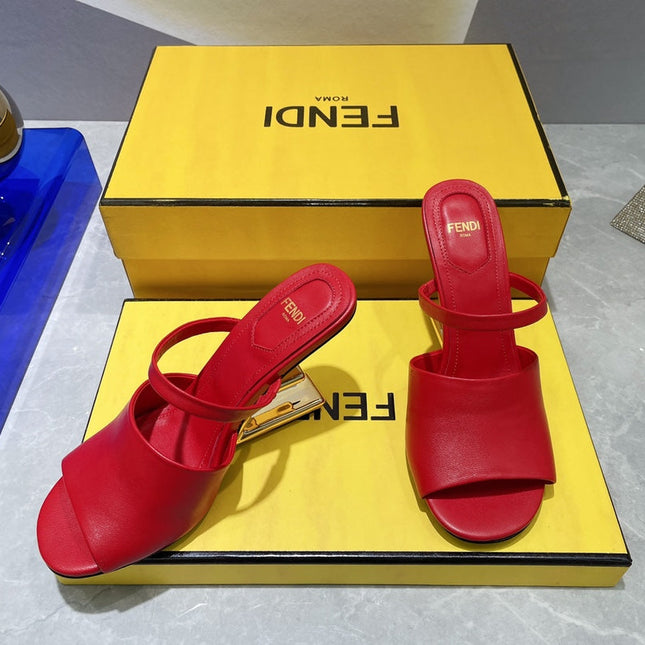 FENDI FIRST 95 MM HIGH-HEELED SANDAL IN CHERRY RED LAMBSKIN GOLD HARDWARE