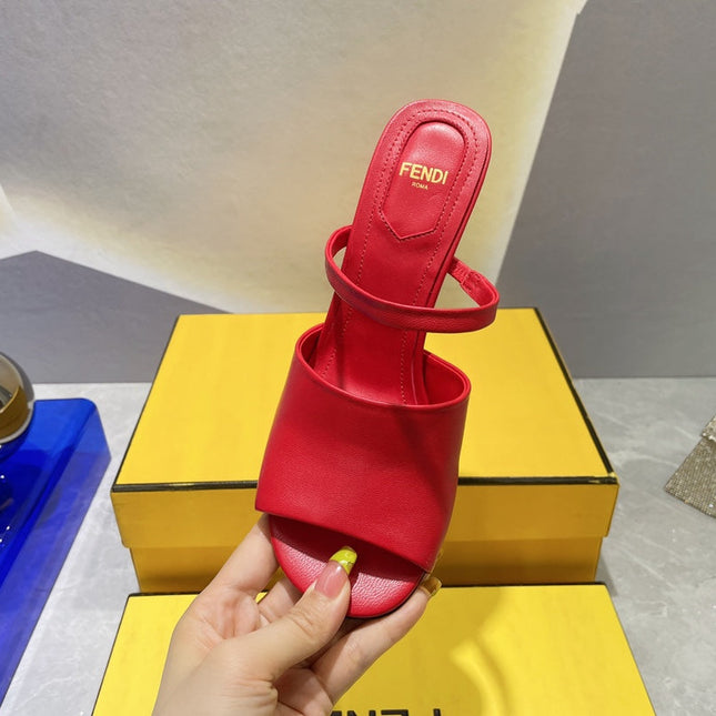 FENDI FIRST 95 MM HIGH-HEELED SANDAL IN CHERRY RED LAMBSKIN GOLD HARDWARE