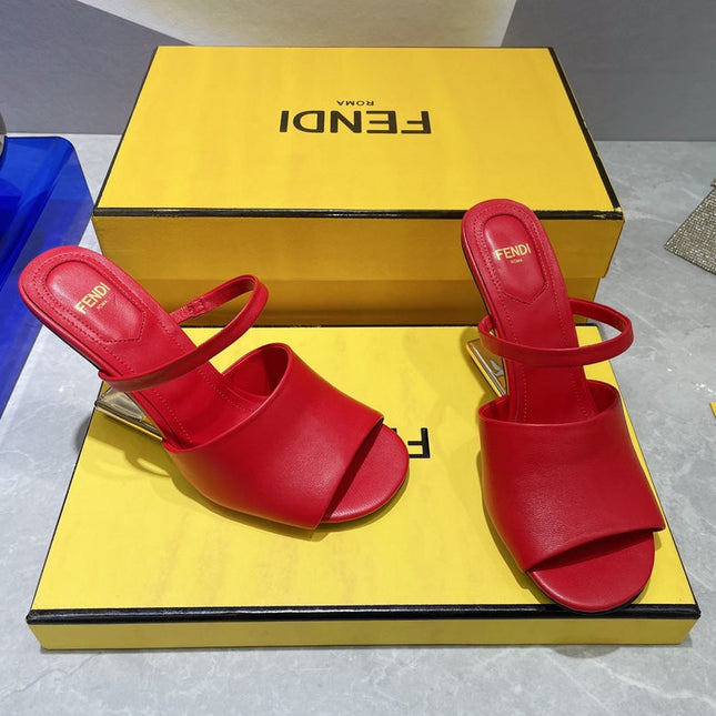 FENDI FIRST 95 MM HIGH-HEELED SANDAL IN CHERRY RED LAMBSKIN GOLD HARDWARE