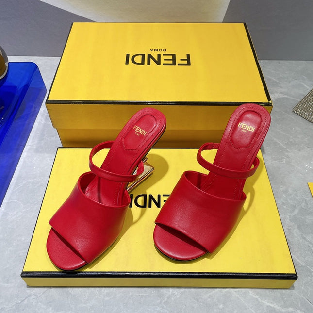 FENDI FIRST 95 MM HIGH-HEELED SANDAL IN CHERRY RED LAMBSKIN GOLD HARDWARE