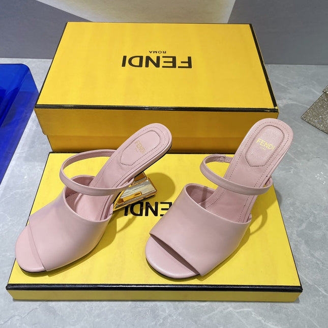 FENDI FIRST 95 MM HIGH-HEELED SANDAL IN BABY PINK LAMBSKIN GOLD HARDWARE