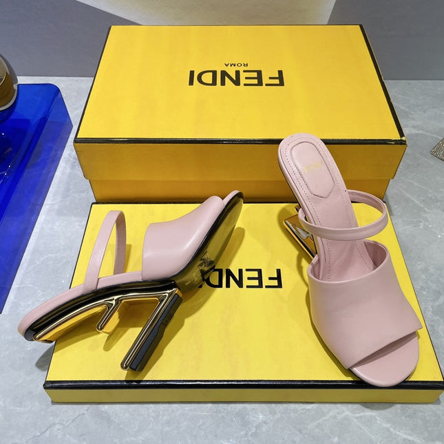FENDI FIRST 95 MM HIGH-HEELED SANDAL IN BABY PINK LAMBSKIN GOLD HARDWARE