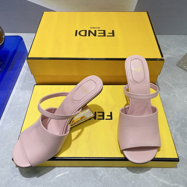 FENDI FIRST 95 MM HIGH-HEELED SANDAL IN BABY PINK LAMBSKIN GOLD HARDWARE
