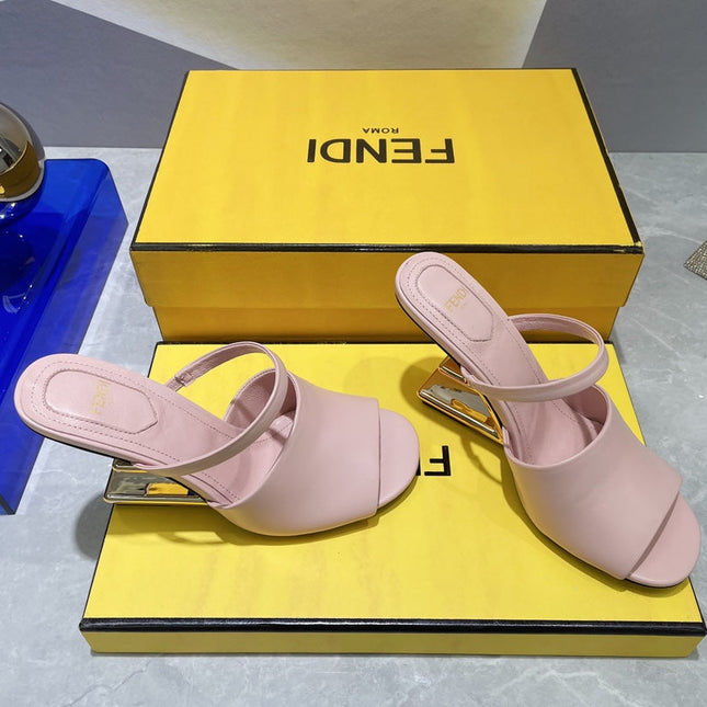 FENDI FIRST 95 MM HIGH-HEELED SANDAL IN BABY PINK LAMBSKIN GOLD HARDWARE