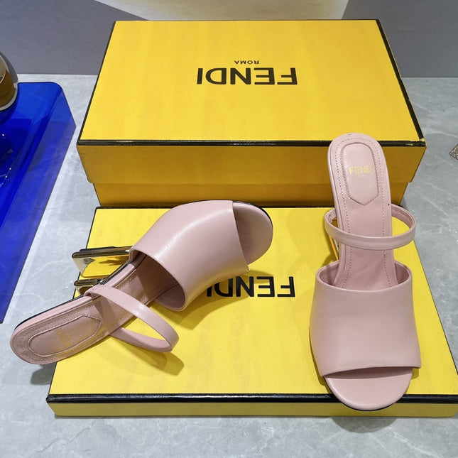 FENDI FIRST 95 MM HIGH-HEELED SANDAL IN BABY PINK LAMBSKIN GOLD HARDWARE