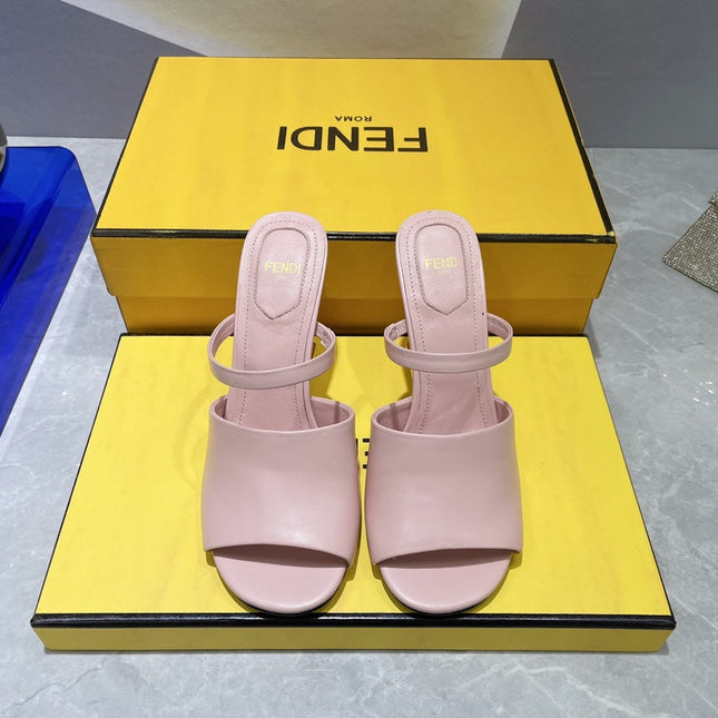 FENDI FIRST 95 MM HIGH-HEELED SANDAL IN BABY PINK LAMBSKIN GOLD HARDWARE