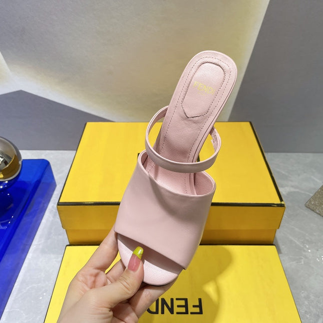 FENDI FIRST 95 MM HIGH-HEELED SANDAL IN BABY PINK LAMBSKIN GOLD HARDWARE