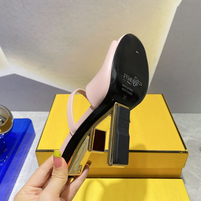 FENDI FIRST 95 MM HIGH-HEELED SANDAL IN BABY PINK LAMBSKIN GOLD HARDWARE