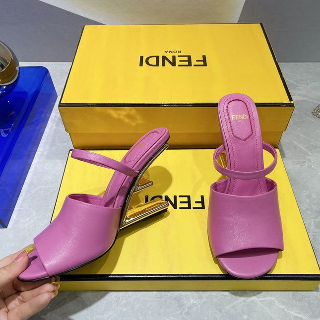FENDI FIRST 95 MM HIGH-HEELED SANDAL IN FUSCIA PINK LAMBSKIN GOLD HARDWARE