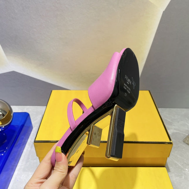FENDI FIRST 95 MM HIGH-HEELED SANDAL IN FUSCIA PINK LAMBSKIN GOLD HARDWARE
