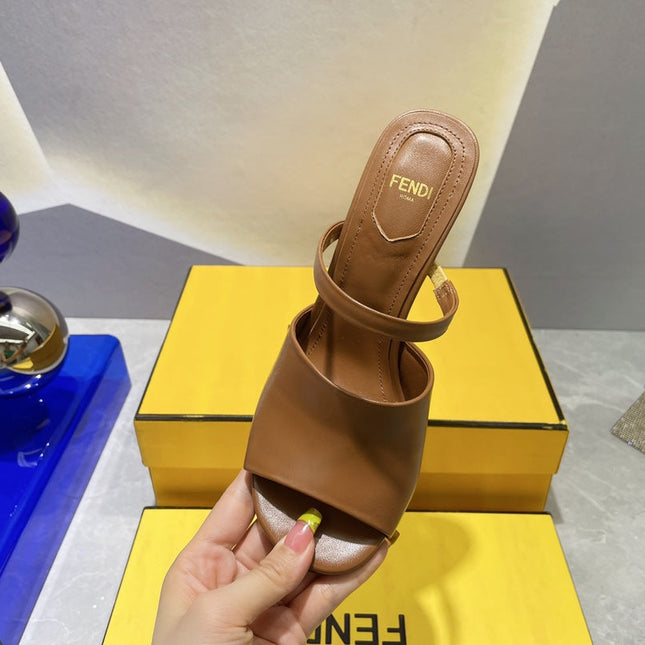 FENDI FIRST 95 MM HIGH-HEELED SANDAL IN SEPIA BROWN LAMBSKIN GOLD HARDWARE