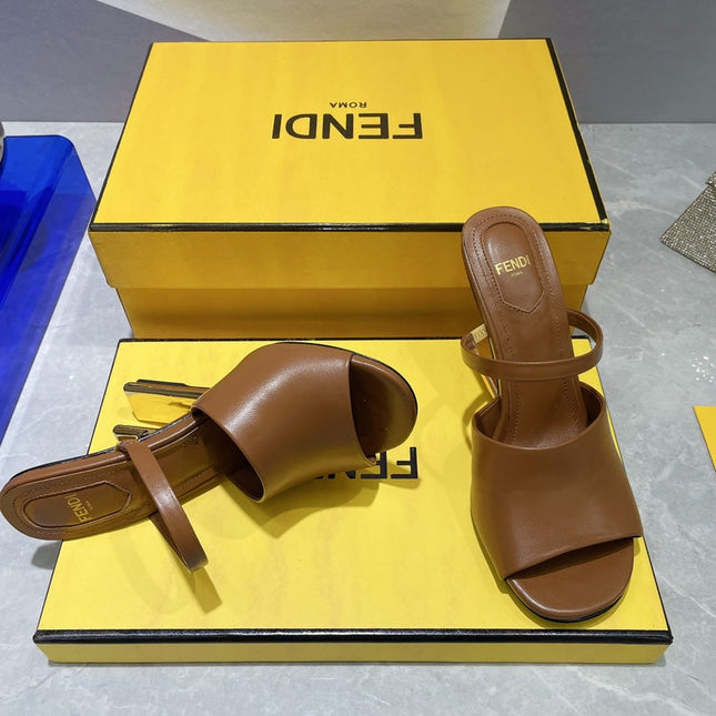FENDI FIRST 95 MM HIGH-HEELED SANDAL IN SEPIA BROWN LAMBSKIN GOLD HARDWARE
