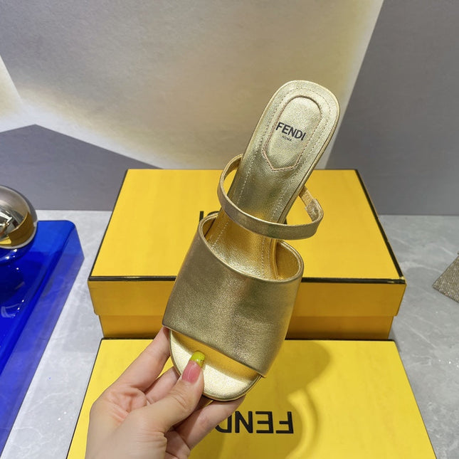 FENDI FIRST 95 MM HIGH-HEELED SANDAL IN GOLDEN LAMBSKIN GOLD HARDWARE