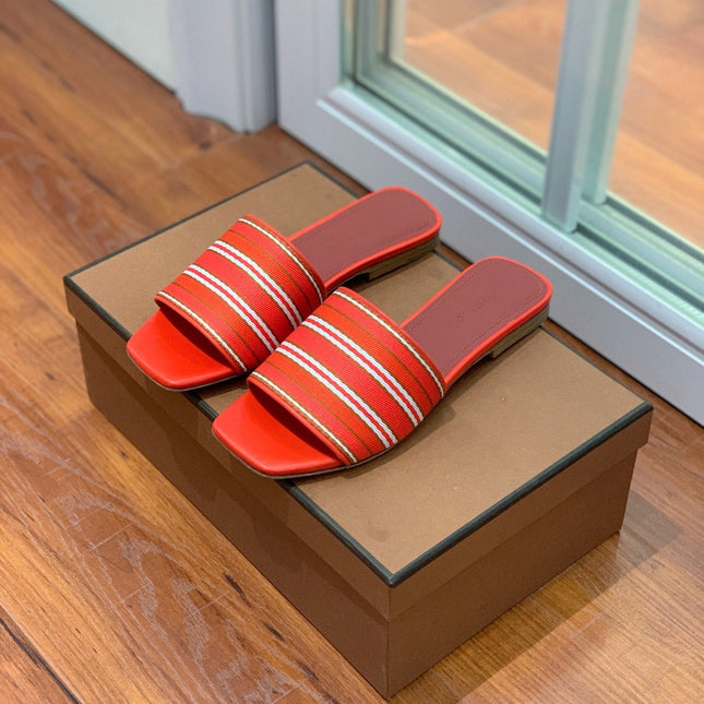 LP RAFFIA CHARMS FLATS SANDAL ORANGE AND WHITE CALFSKIN