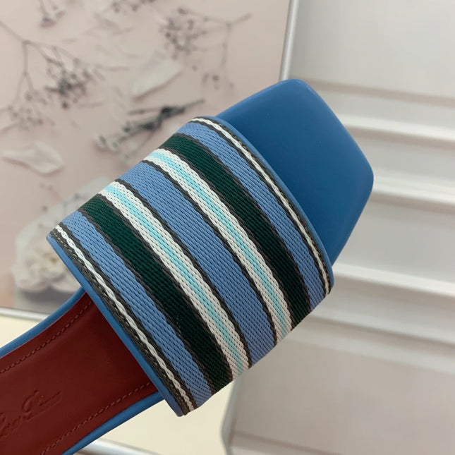 LP RAFFIA CHARMS FLATS SANDAL SKY AND BLACK CALFSKIN