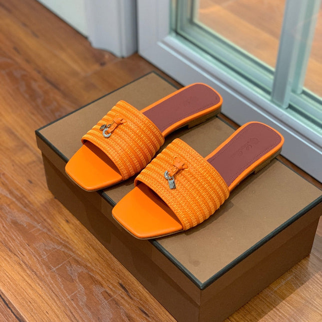 LP RAFFIA CHARMS FLATS SANDAL ORANGE CALFSKIN