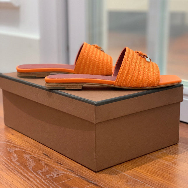 LP RAFFIA CHARMS FLATS SANDAL ORANGE CALFSKIN