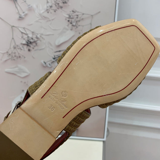 LP RAFFIA CHARMS STRAP FLATS SANDAL OLIVE CALFSKIN